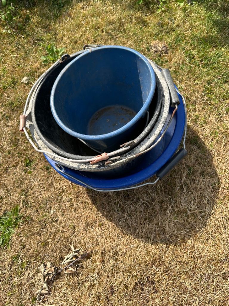 Set of 3 Blue Plastic Buckets - Good Condition