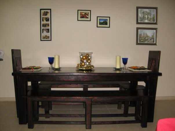 Solid Wood Dining Table, 2 benches and 2 chairs