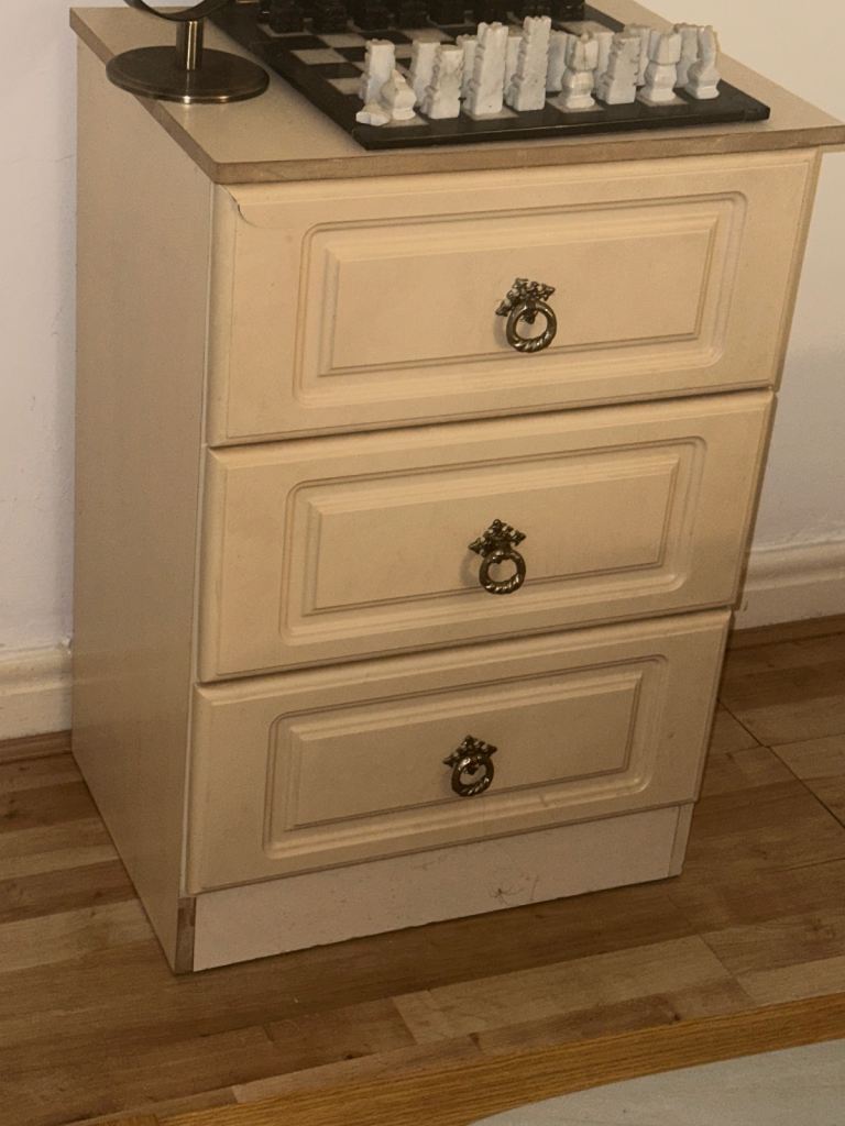 Cream Bedside Table with 3 Drawers – Good Used Condition