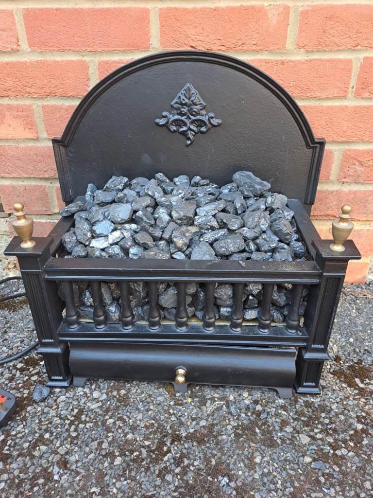 Black Cast Iron Fire Basket with Faux Coals – Electric Fire