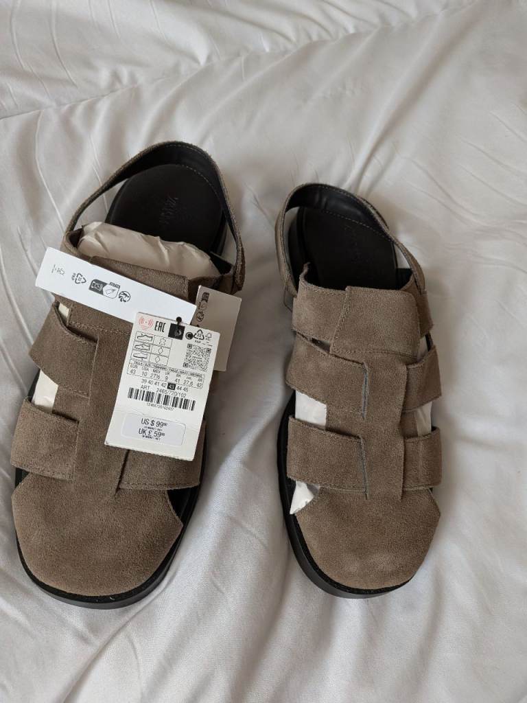 Zara beige leather cage sandals size brand new Split suede material elasticated