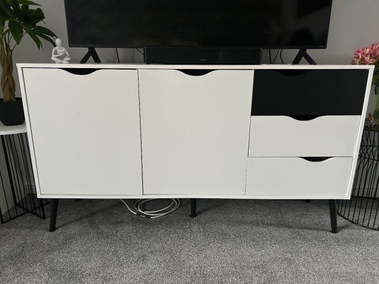White and black sideboard cupboard unit