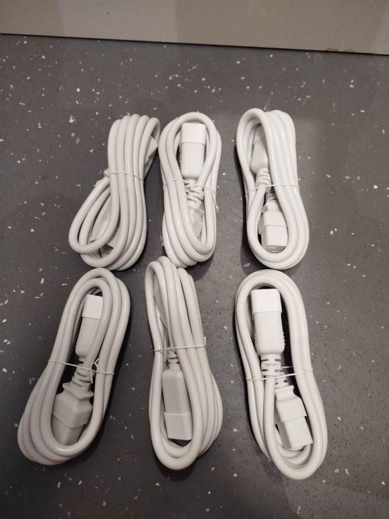 Lot of 6 units  AC Power Cord 3 Prong C14 Male to C19 Female 16A 250V~ White col