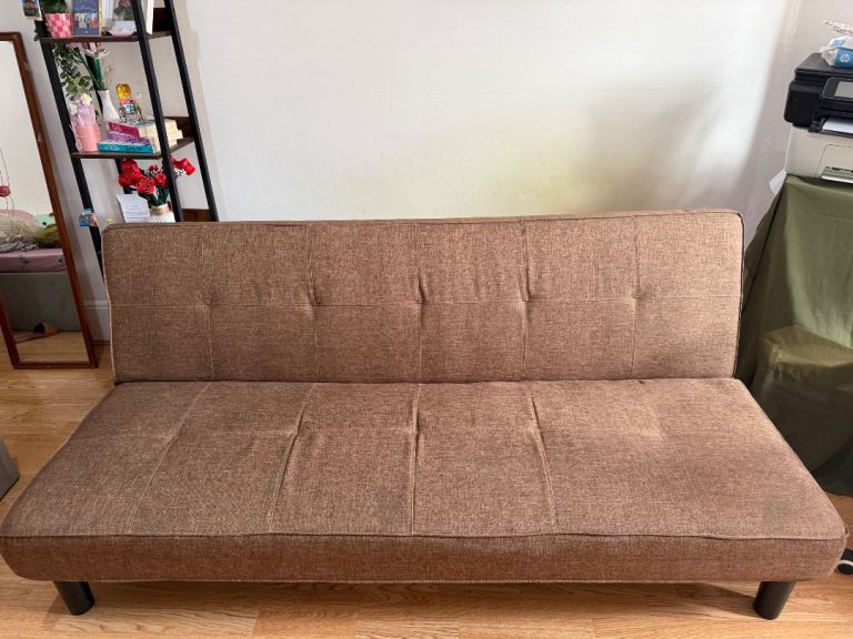 Brown Fabric Sofa Bed - Good Condition
