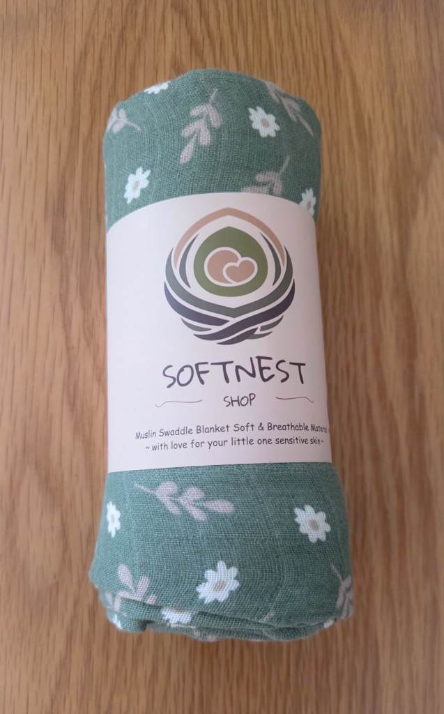 Softnest Muslin Swaddle Blanket – Green Floral, New