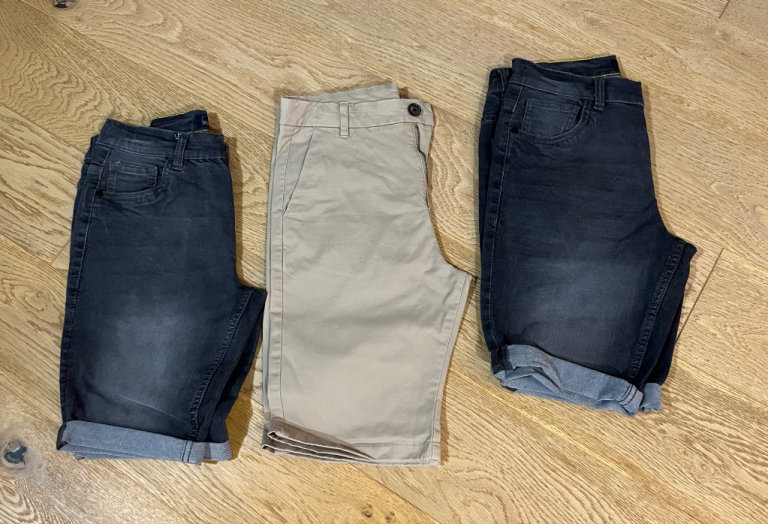 Age 13 clothes bundle - two denim shorts and one smart chino shorts trousers