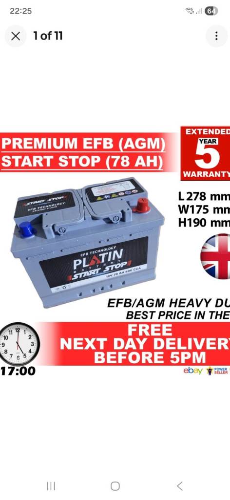 Car battery 096 stop start 78ah new