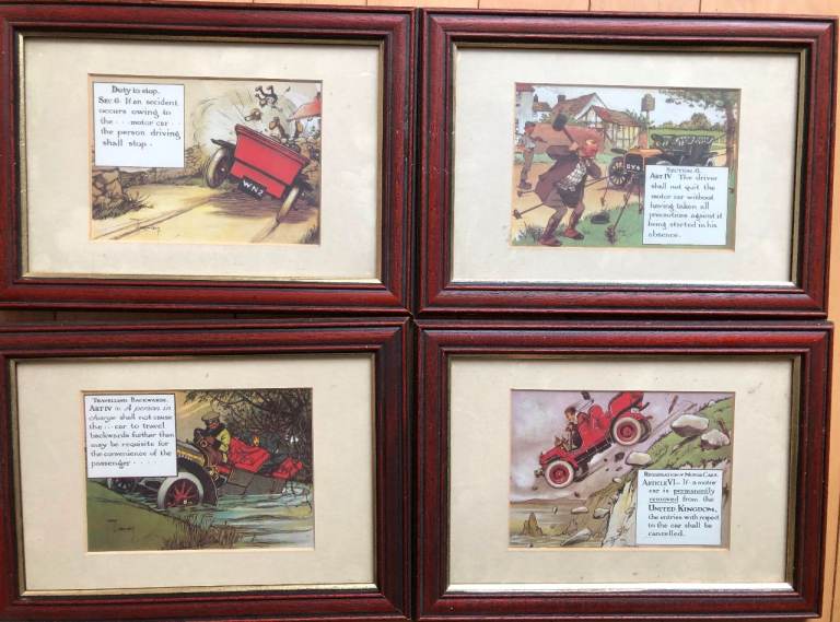 Four Charles Crombie vintage prints of motor cars