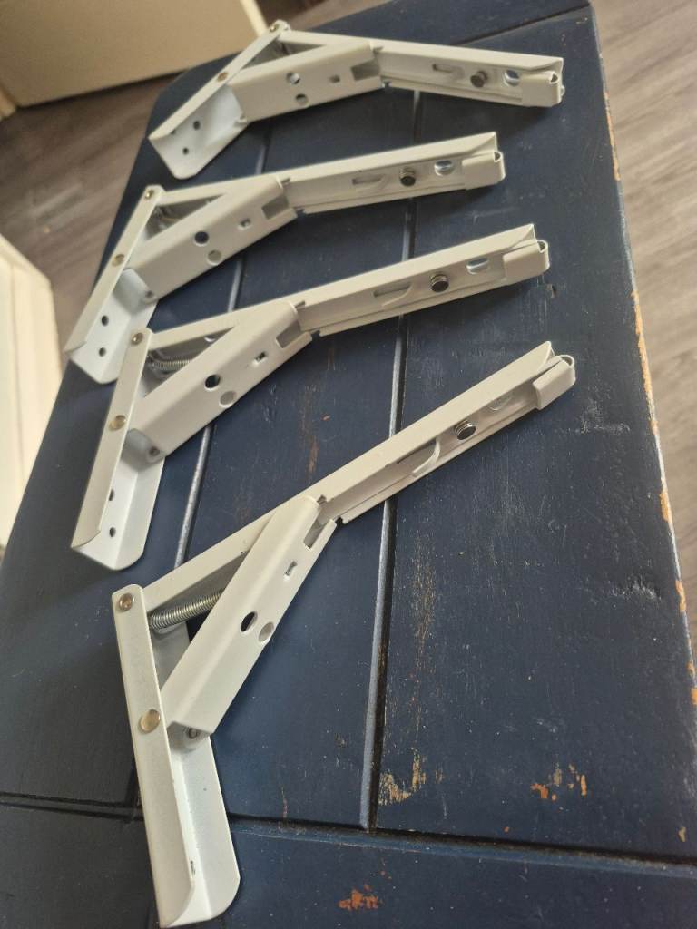 ​4x Heavy Duty Folding Shelf Brackets White Collapsible DropLeaf BenchTable Pack