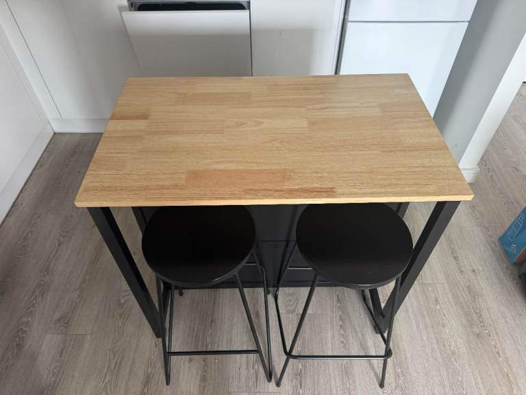 Black Kitchen Island Unit with Wood Top & Storage