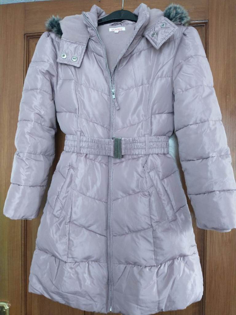 GIRLS' COAT - AGE 9/10. BLUE/ZOO, DEBENHAMS. DUSKY PINK. AS NEW CONDITION.