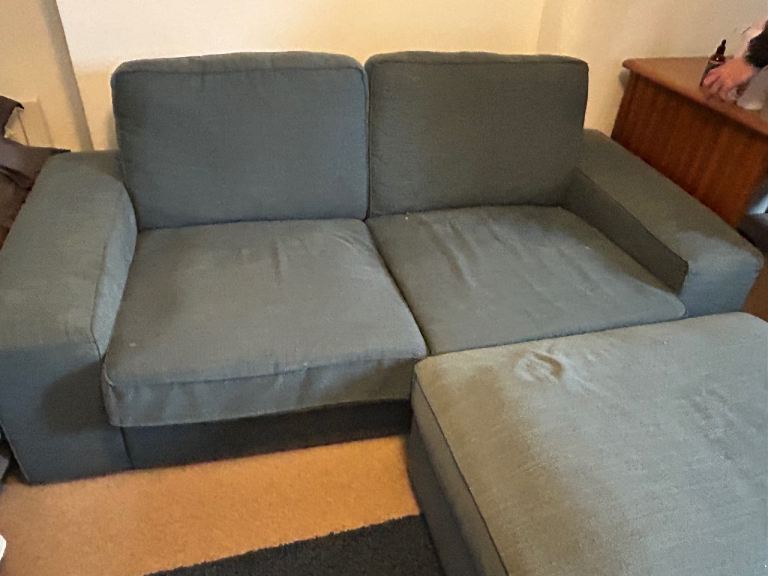 Sofa - wide 2 seater IKEA blue plus matching footstool 