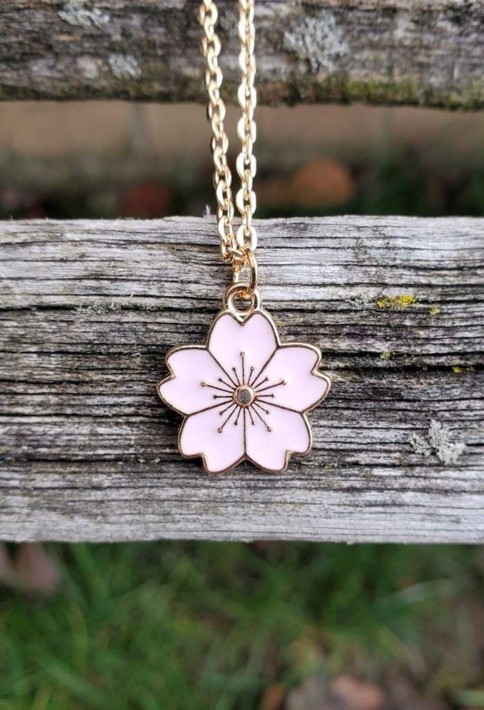 Sakura Necklace - Pink Cherry Blossom Pendant, Gold-Coloured Chain