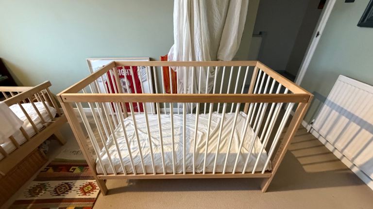 Wooden Baby Cot with Mattress – Good Condition