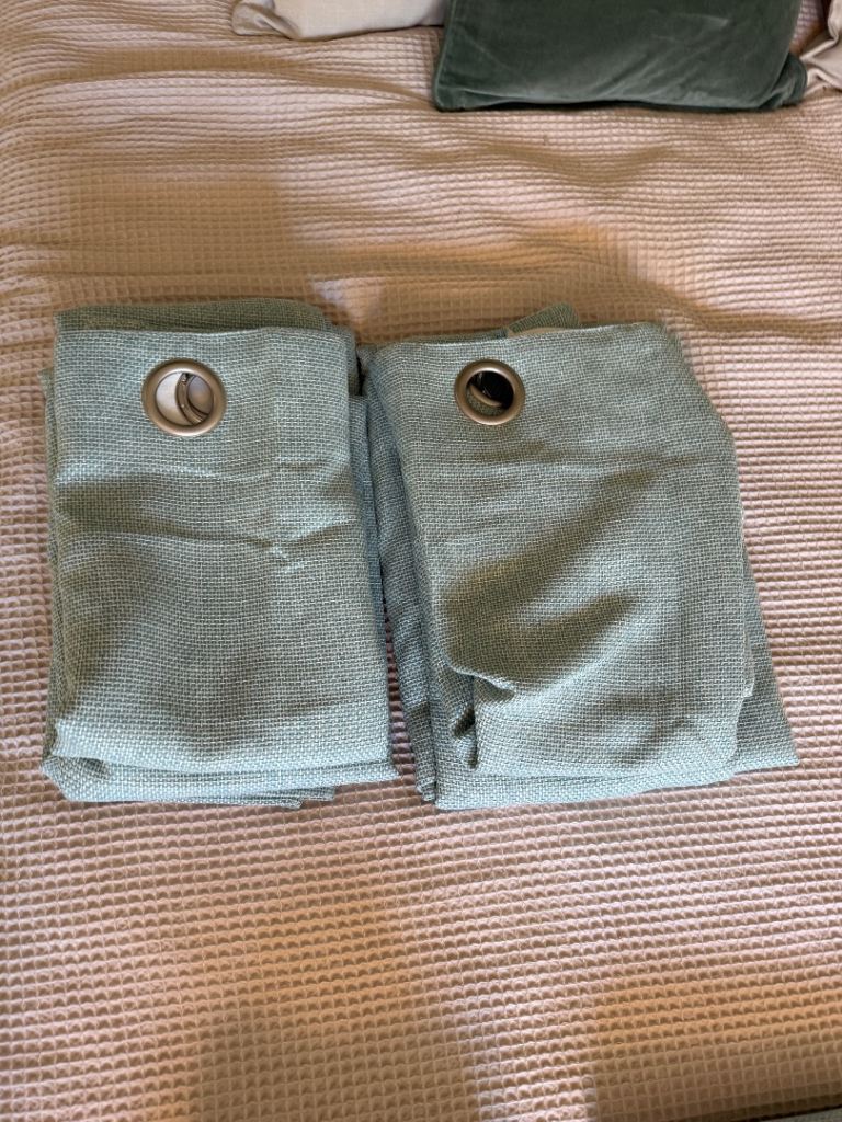 Duck Egg Lined Eyelet Curtains – 230cm Drop,320cm width total (2 panels, 180cm wide each) | Like New