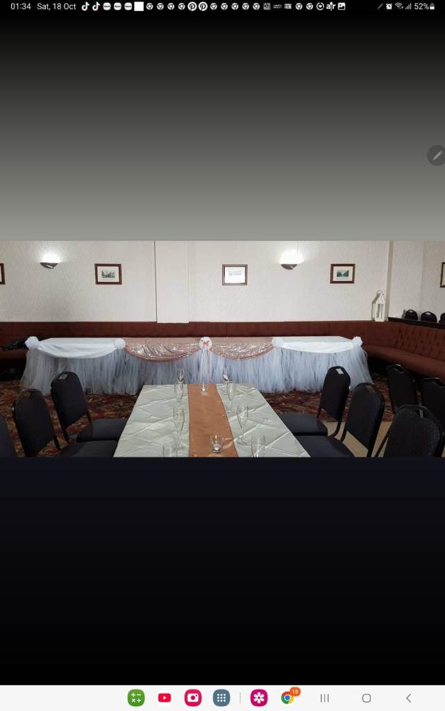 X4 white table skirts plus x4 pink 