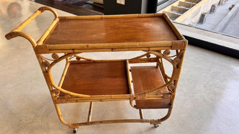 Vintage Bamboo Trolley on castors. 1960's Bought whilst in Indonesia in the 1960's
