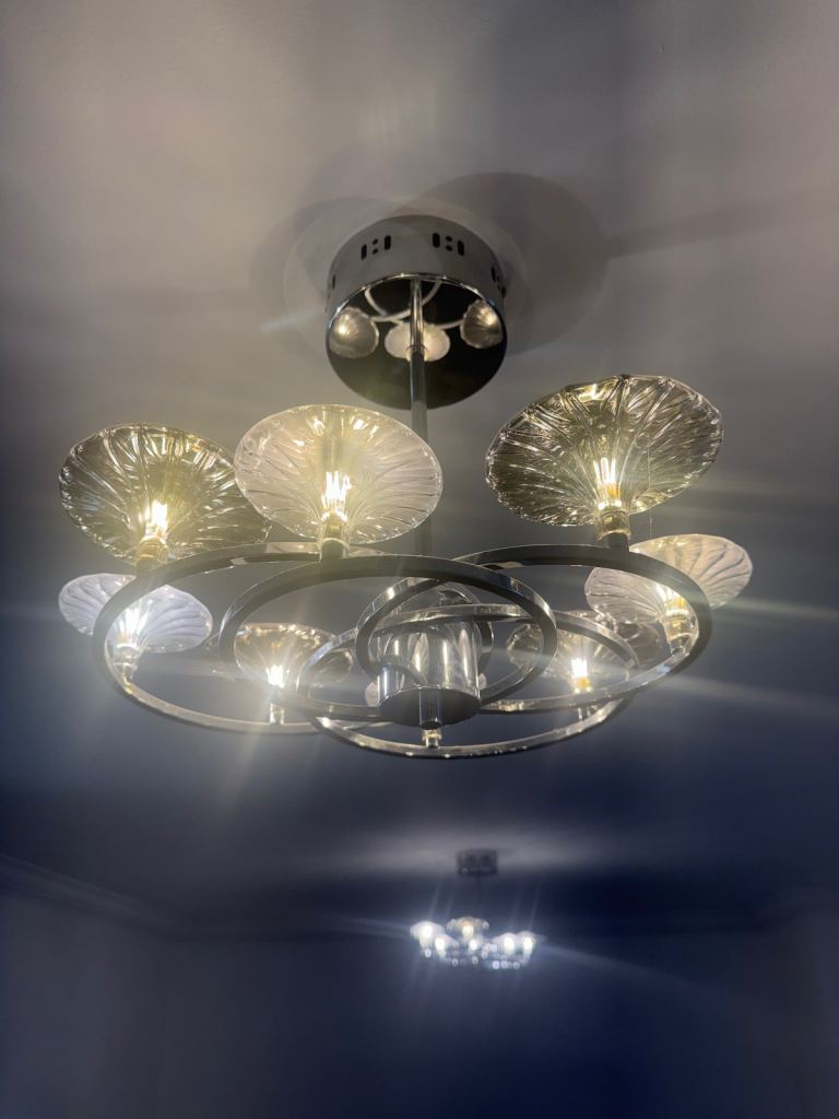 Chrome & Glass Ceiling Lights - Good Condition