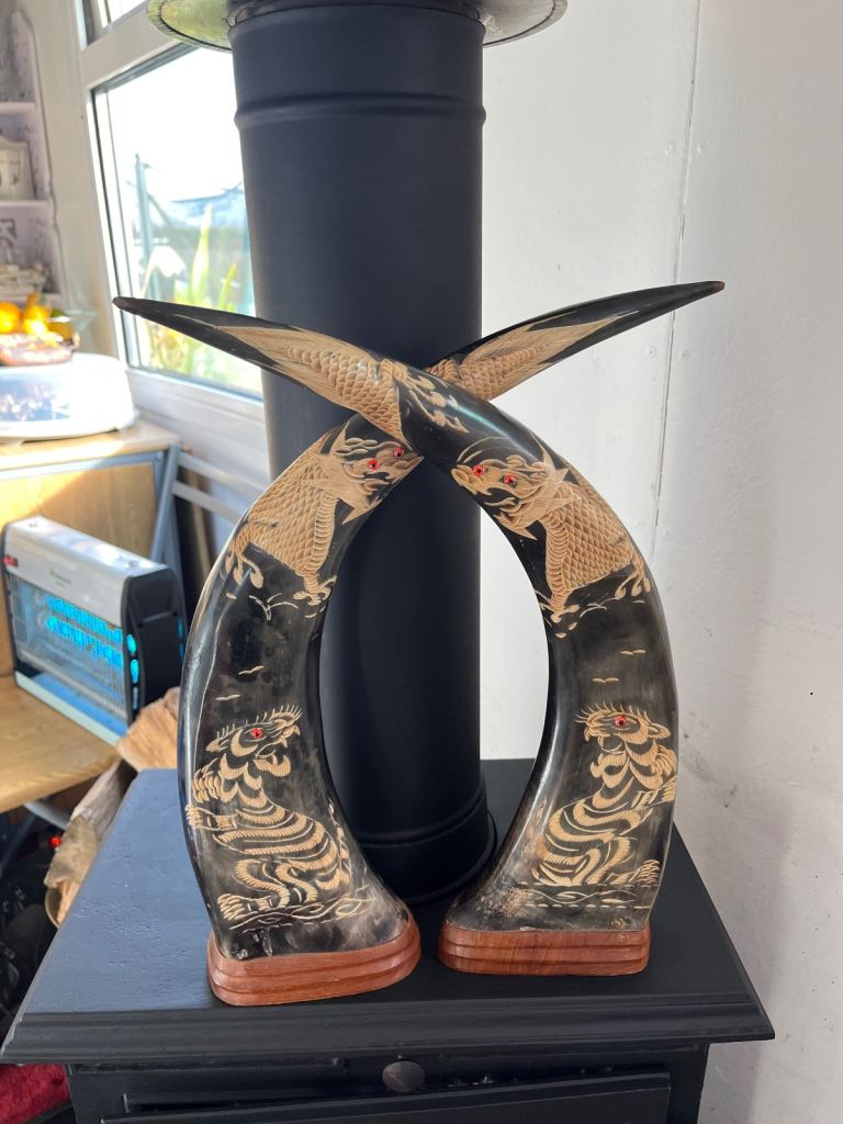 image for A pair of carved Japanese style horns 