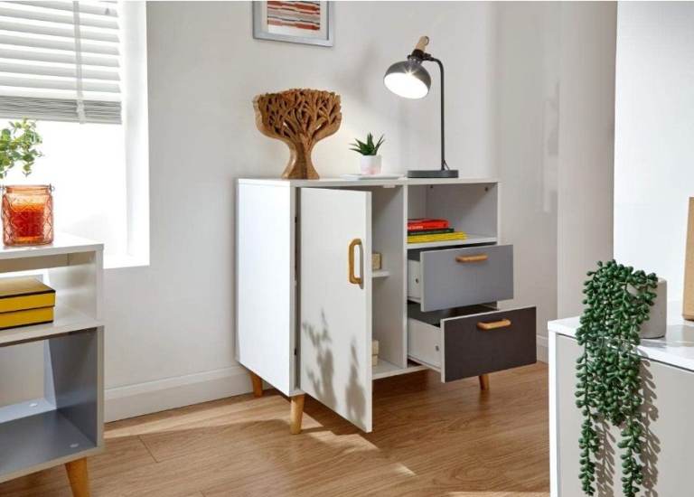 GFW Delta Compact Sideboard, 39 cm Depth x 78 cm Width x 73 cm Height, White