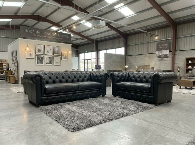 New Black Leather Chesterfield Sofa Set – 3 and 2 Seater Also availabe in Different colors 