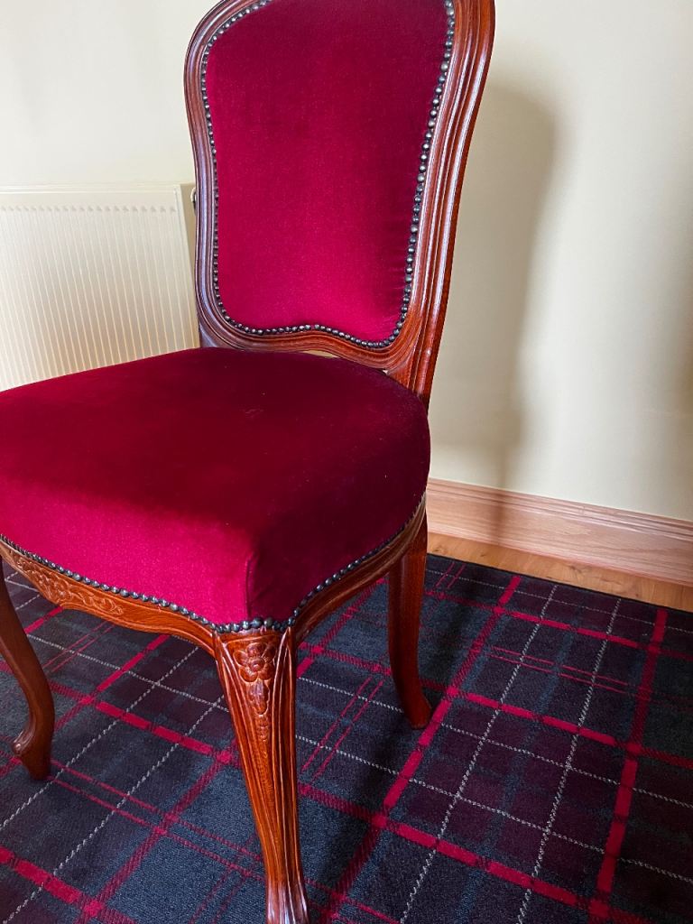 Vintage Style Dining Chair - Red Velvet & Carved Wood, Good Condition