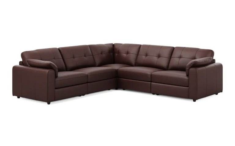 Brown Leather Modular 5 Seat Corner Sofa