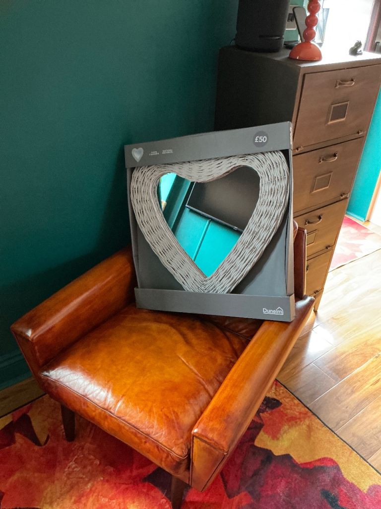 Large heart shaped wicker wall mirror