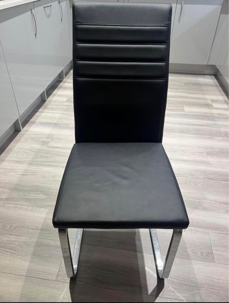 X 6 Black leather dining chairs  