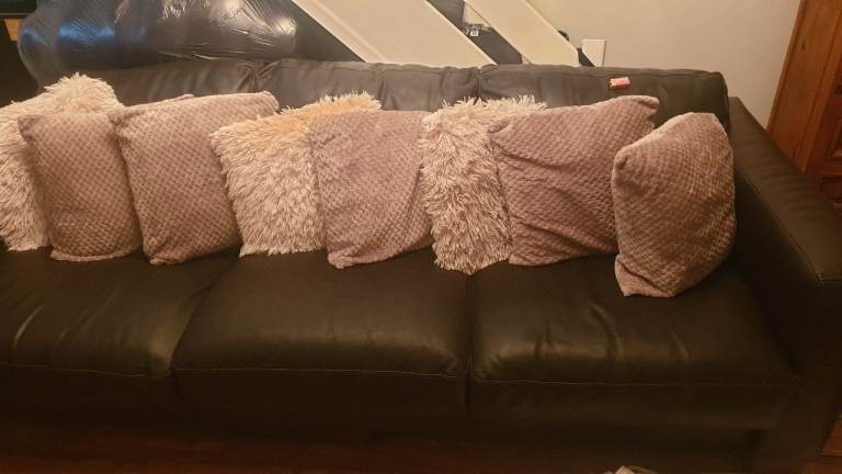 image for Brown leather settee x2