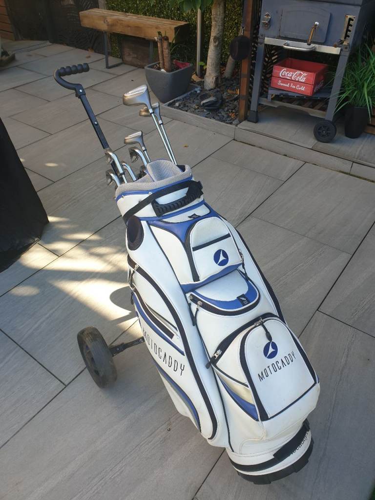 Motocaddy Golf Bag with Trolley and Clubs – Good Condition