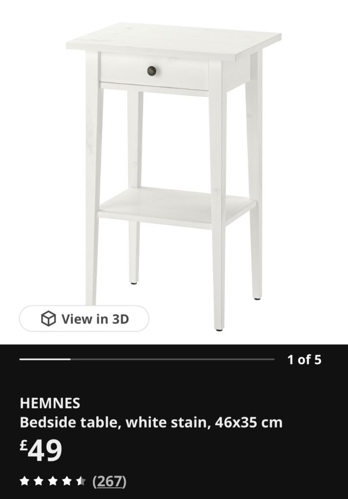 IKEA HEMNES White Bedside Table with Drawer