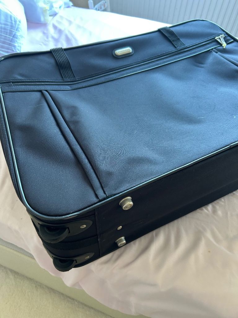 Marco Polo Black Fabric Suitcase – Good Condition with Wheels