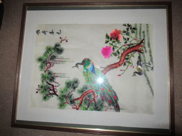 Chinese embroidered in silk pictures glazed 
