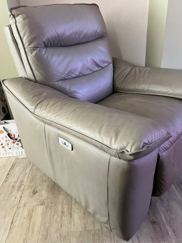 Grey Leather Recliner Armchair – Good Condition