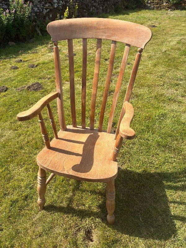 Pine Carver high back grandfather chair 