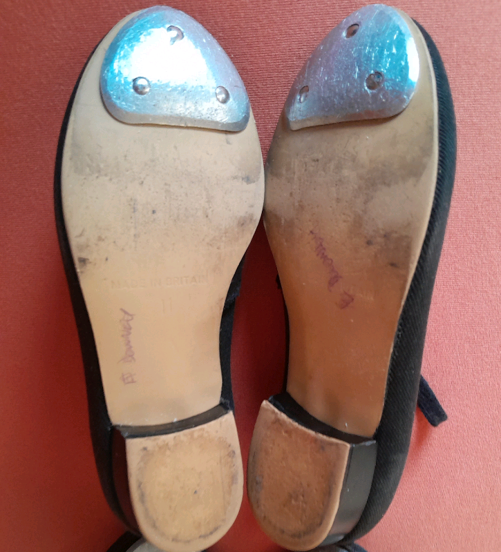 Tap Shoes, Size adult 4, black fabric uppers, minimal wear