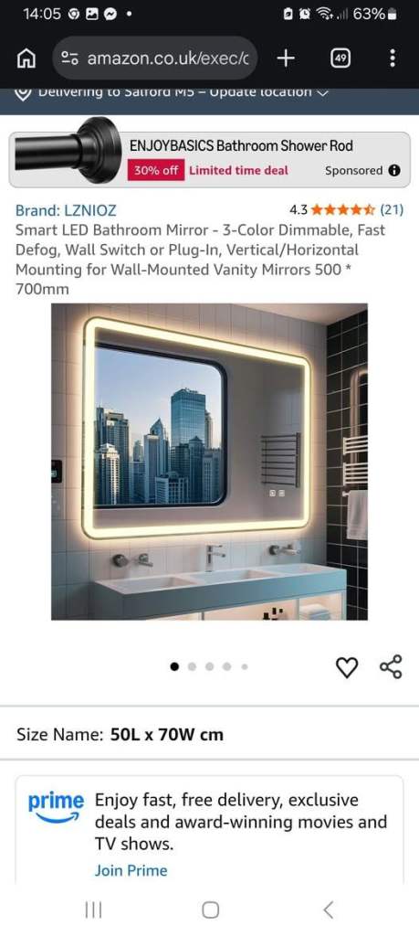 new 500x700mm led bathroom mirror £40