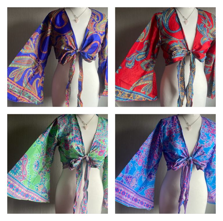 10 x Wholesale Glasto Floral Paisley Bell sleeve wrap top Festival Boho Hippy