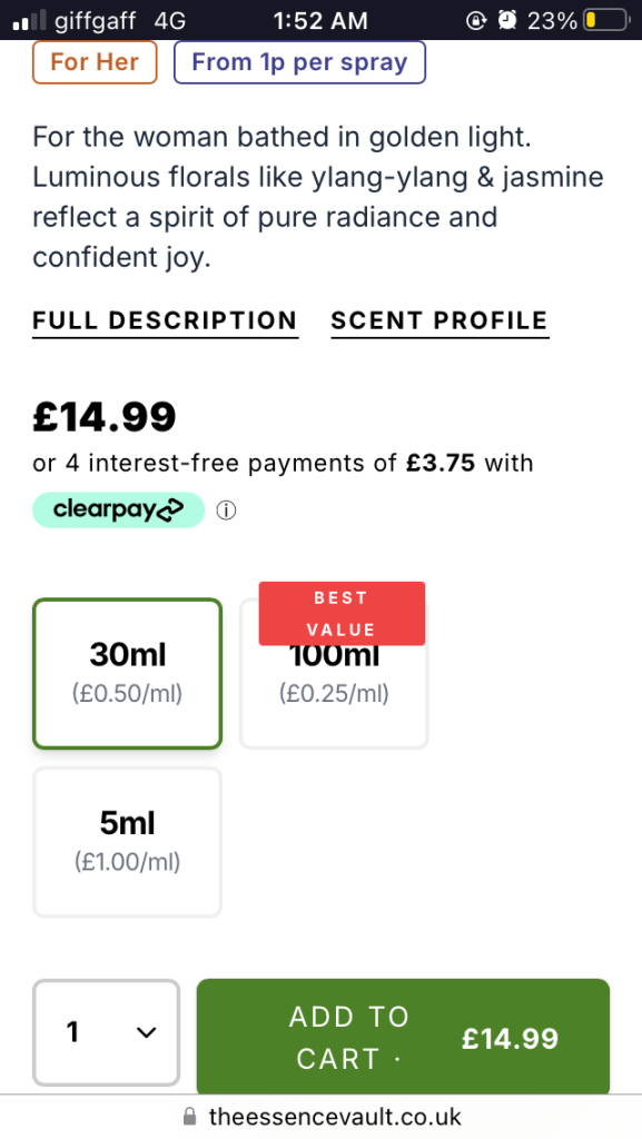 The essense vault jadore perfume