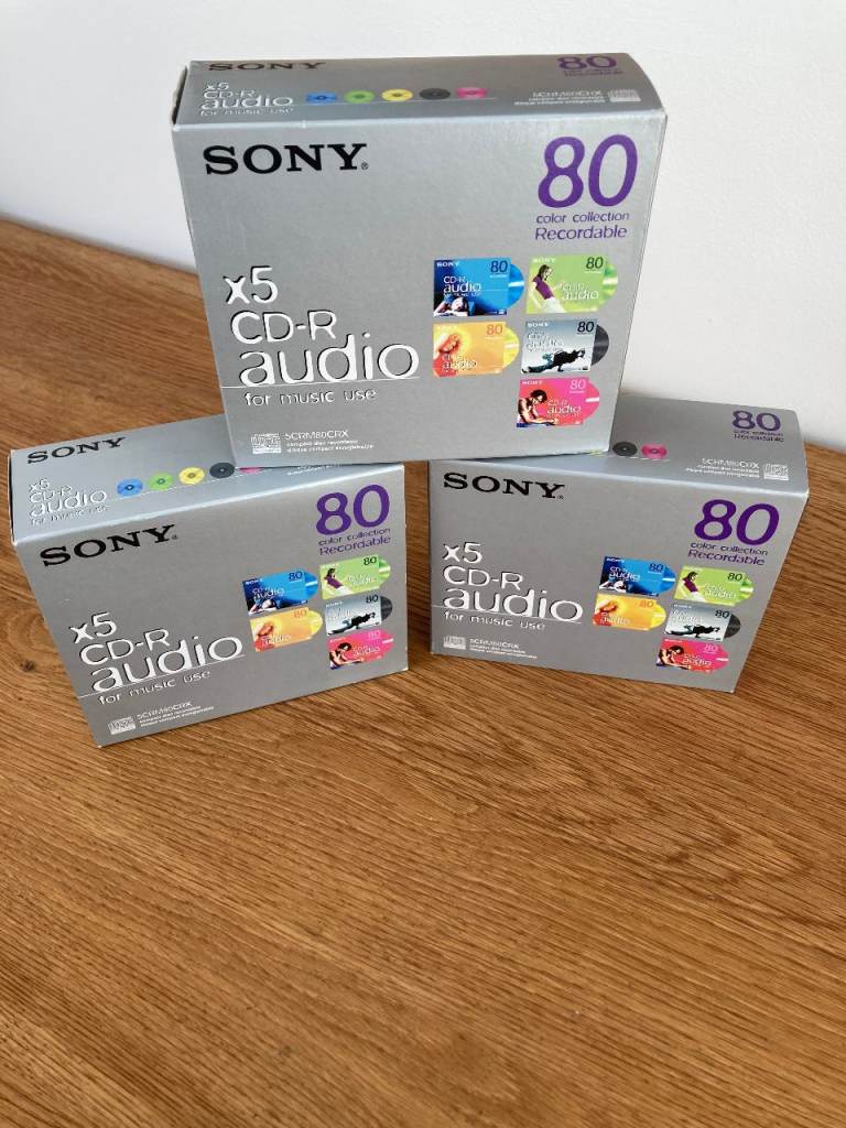 3 x 5 CD Boxes New Unused Sony CD-R Jewel Case 5 Colours CD Compact Discs