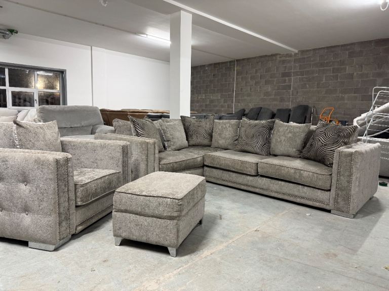 FREE Delivery Glasgow DFS Grey Corner Sofa + Armchair + Footstool 