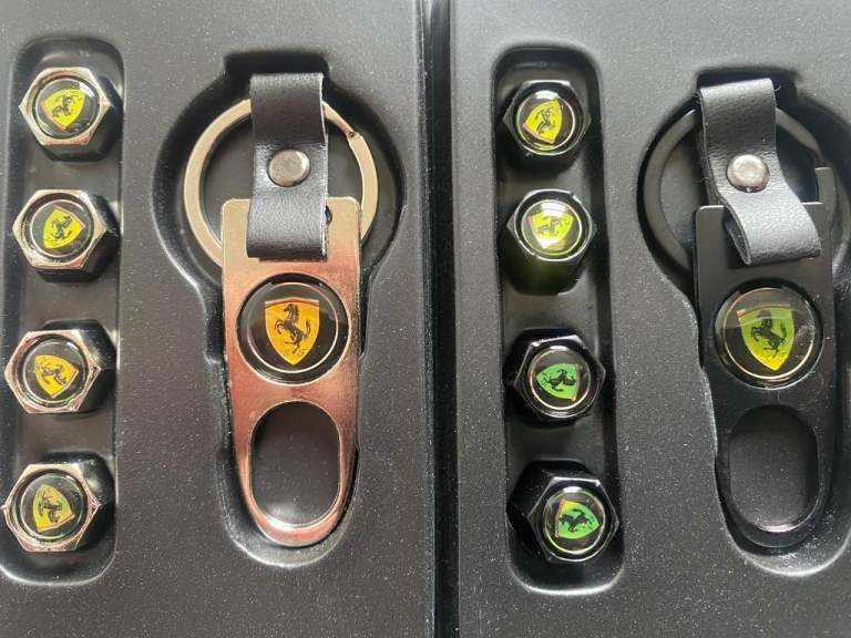 Ferarri Alloy wheels dust caps air valve covers with keyring