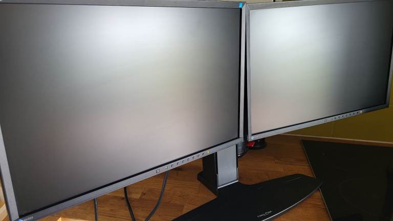 Dual 22 inch monitors with stand