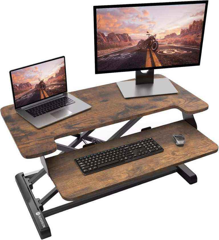 Adjustable Standing Desk Converter – Home/Office Use - Rustic Design