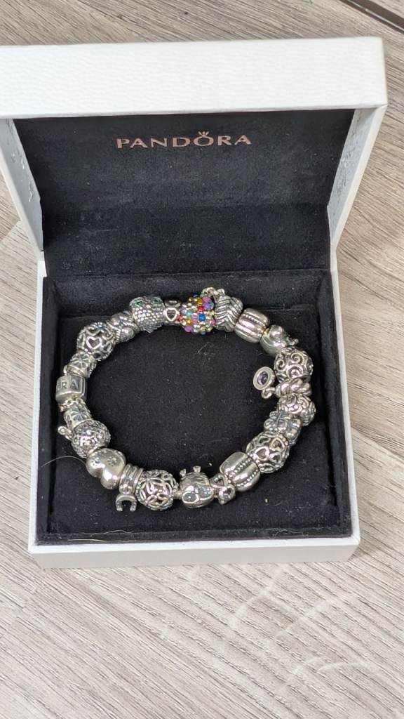 Genuine PANDORA bracelet and 20 Charms + Safety Chain. All Stamped 925 ALE