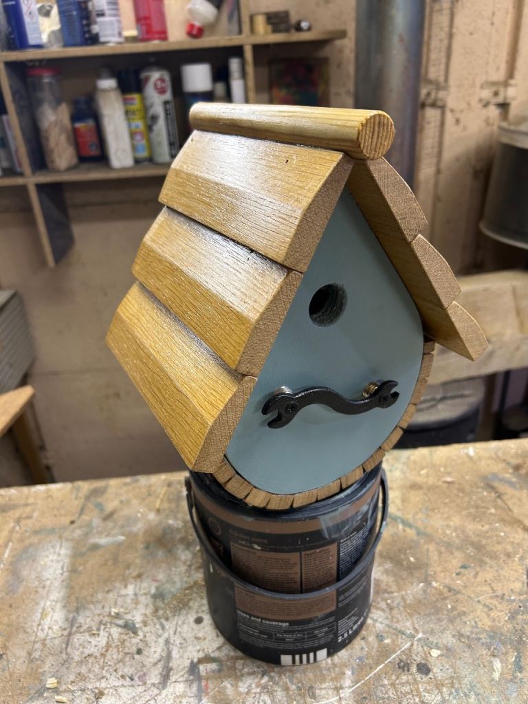 Handmade Wooden Bird Box - Oak and Blue