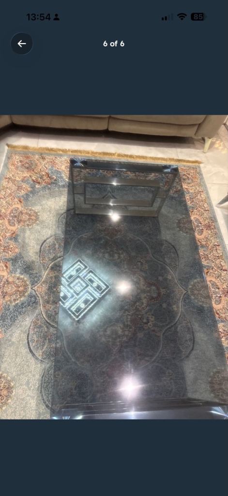 One Black Glass Coffee Table and one side table with Chrome Legs – Good Condition