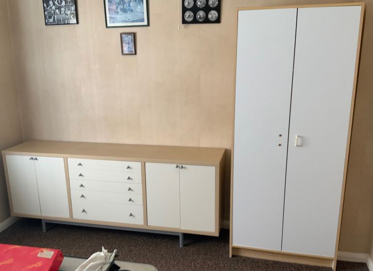 Wardrobe and Chest of Drawers Set - White and Wood