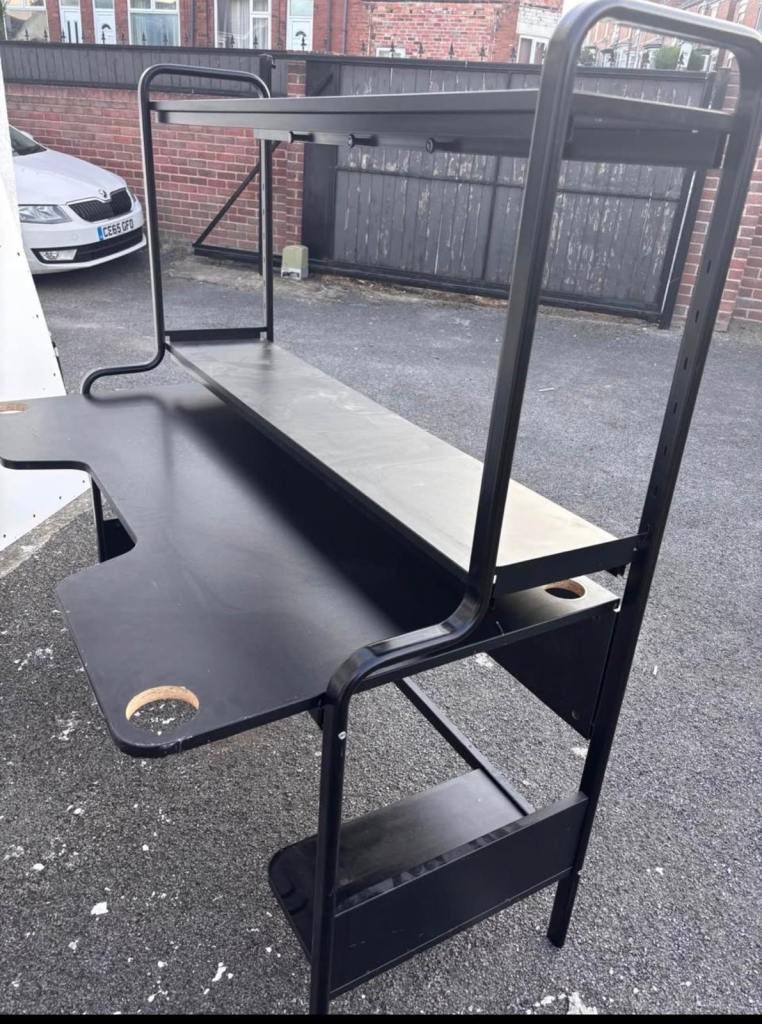 Black Gaming Desk with Shelves – Good Condition